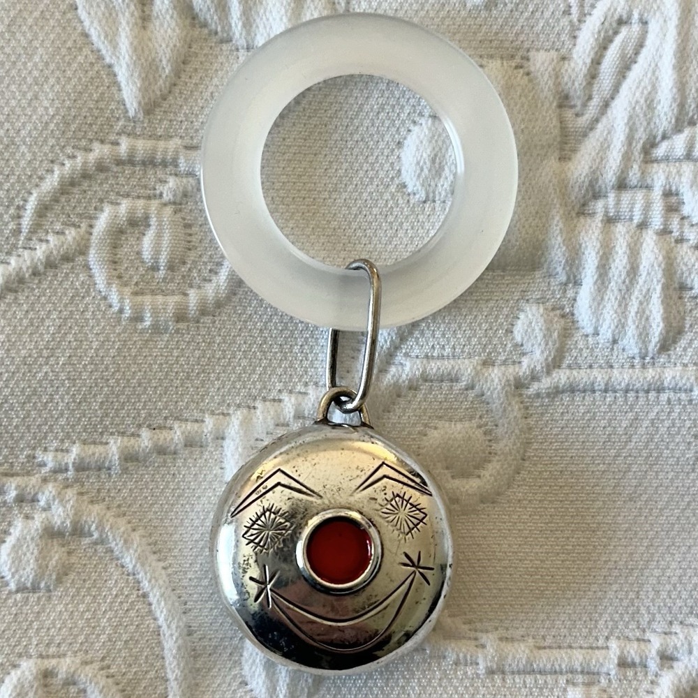 Vintage 1940s Towle Sterling Silver Clown Face Rattle & Teething Ring Antique